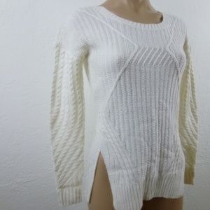 Bar lll White Sweater- XS- Slits Cable Trim- NWT